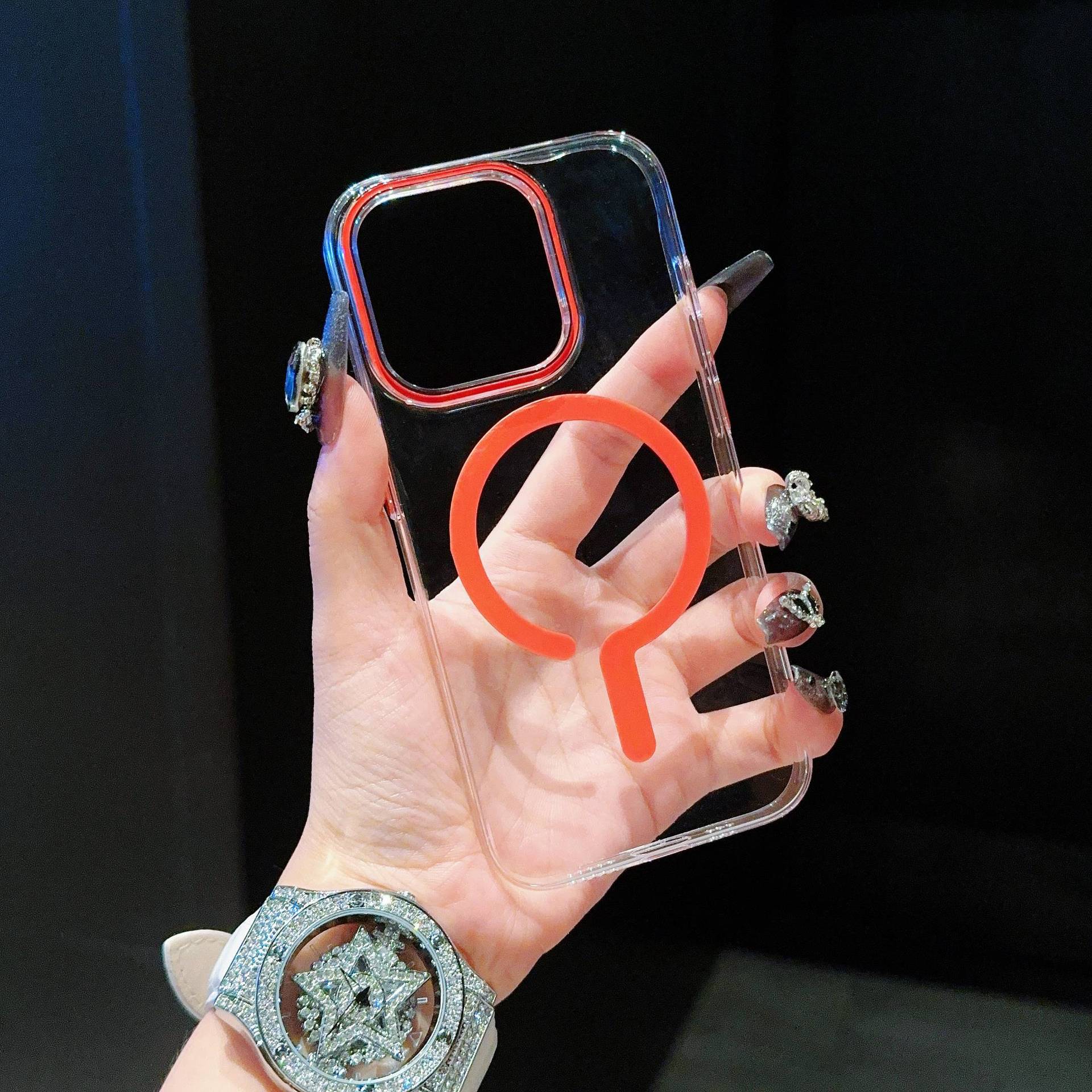 

Подходит для чехла для телефона iPhone 16 Вопросительный знак Прозрачный Магнитная зарядка Apple 15 Креативный 14 ProMax Противоударный защитный чехол iPhone12proMax оранжевый