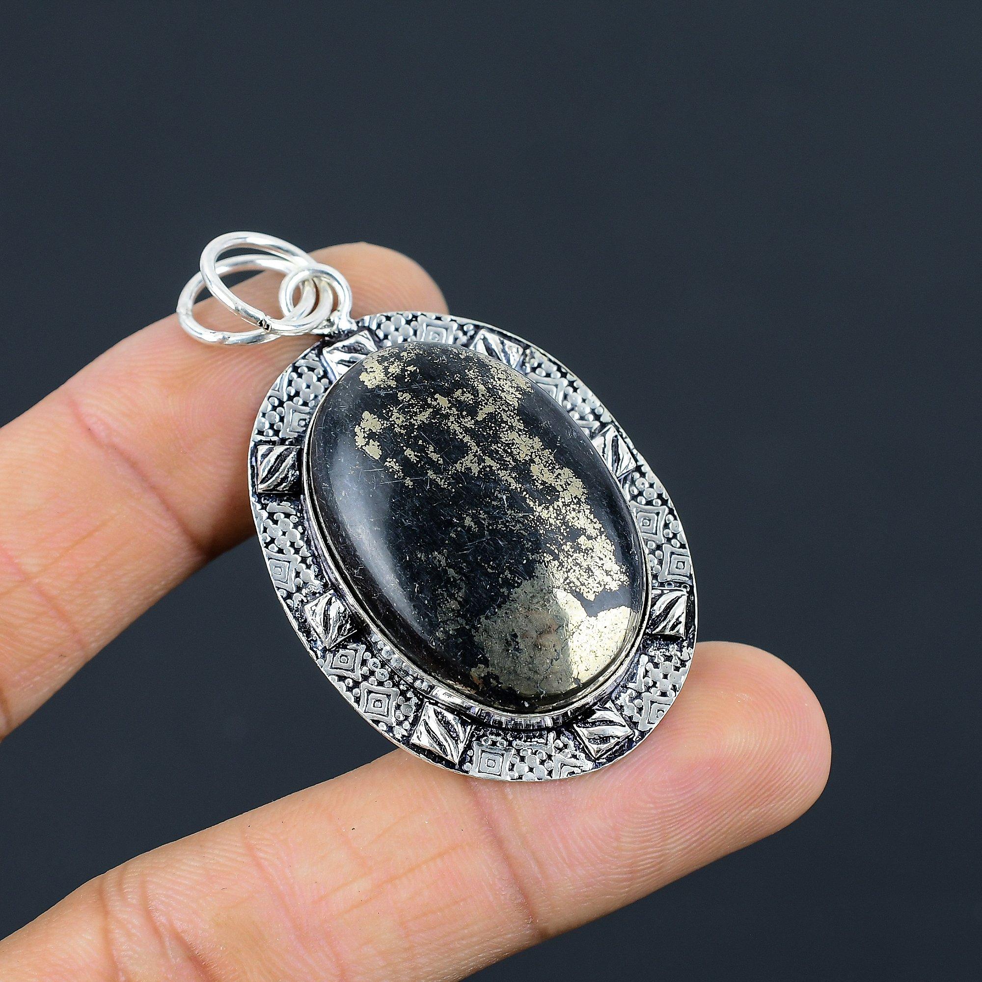 

Womens day Sale Pyrite Stone 925 Sterling Silver Bezel Mother Engagement Pendant