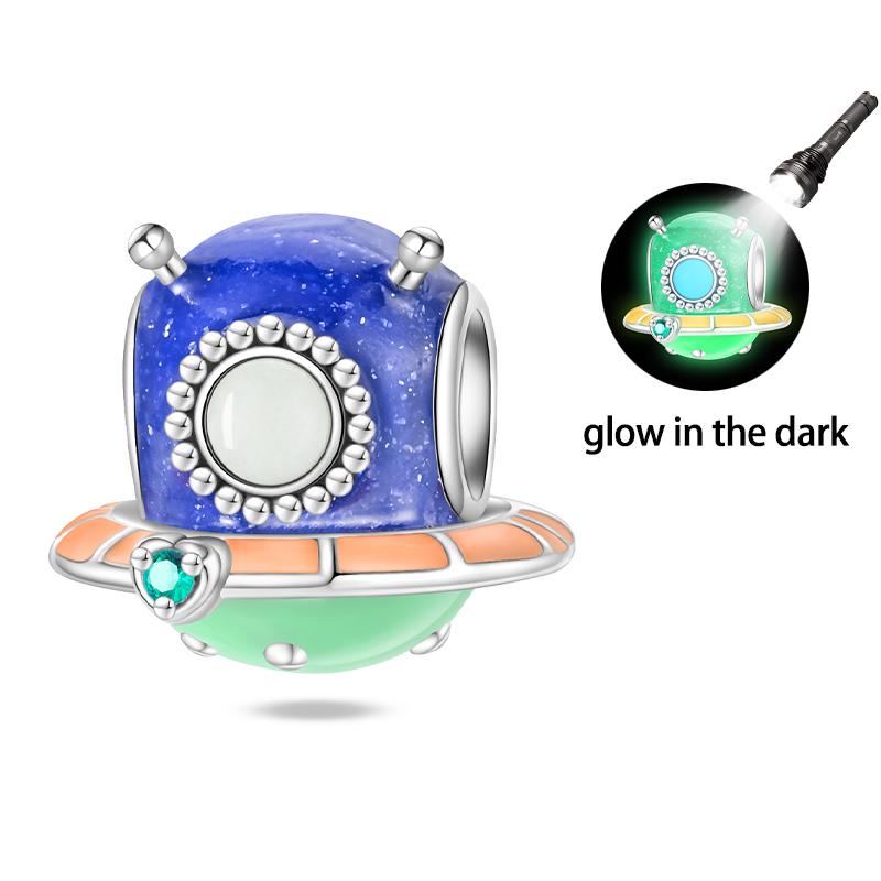 925 Silver Color Luminous Planet Spacecraft Astronaut Firefly Charms Beads Fit Qikaola 925 Bracelets DIY Christmas Jewelry Gifts