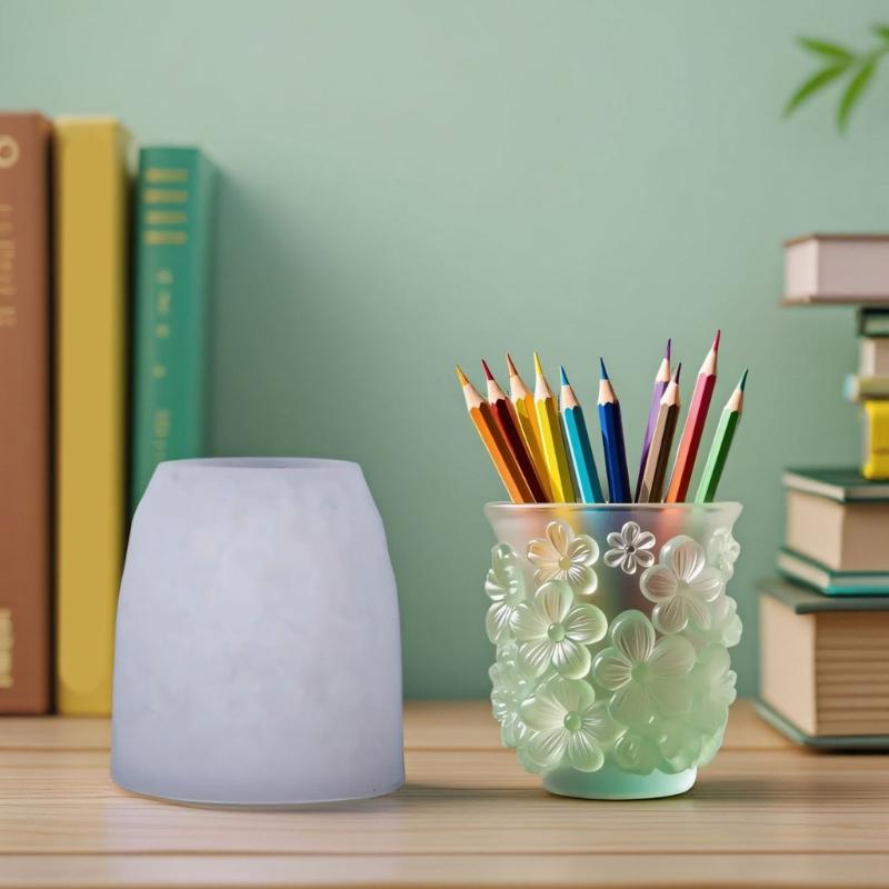 Intricate Floral Design Silicone Planter Mold Resin Flower Casting Pot Mold For Unique Resin Jewelry Tray Making Gift