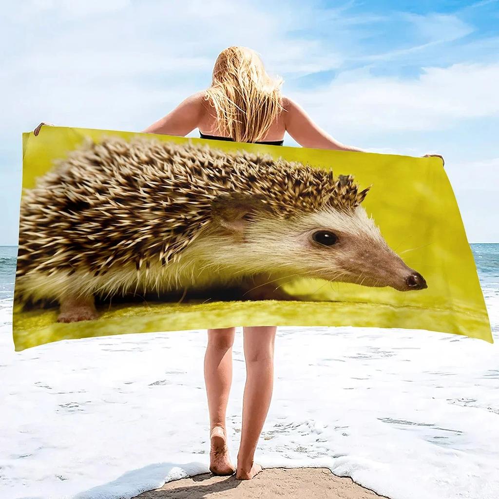 Cute Hedgehog Beach Towel Wild Animal Print Bath Towel For Adult Kids Wrapped Bikini Covered Sunscreen Blanket Sport Pool Towels