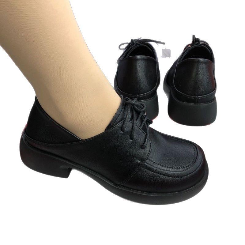 2025 New Fashion Versatile Casual Women's Leather Women's Shoes Thick Heel Single Shoes Non-slip Mother Shoes Four Seasons Work Shoes