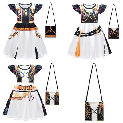 Kinder Mädchen Anime Cartoon Gedruckt Rüschenärmel O-Ausschnitt Freizeitkleid Halloween Cosplay Kostüme