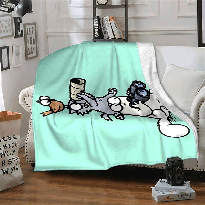 Simon's cat Flannel Blanket Soft Warm All-Season Throw, Design for Camping, Car Travel, Hiking Sofa, Bed, Office Perfect Gift for Parties