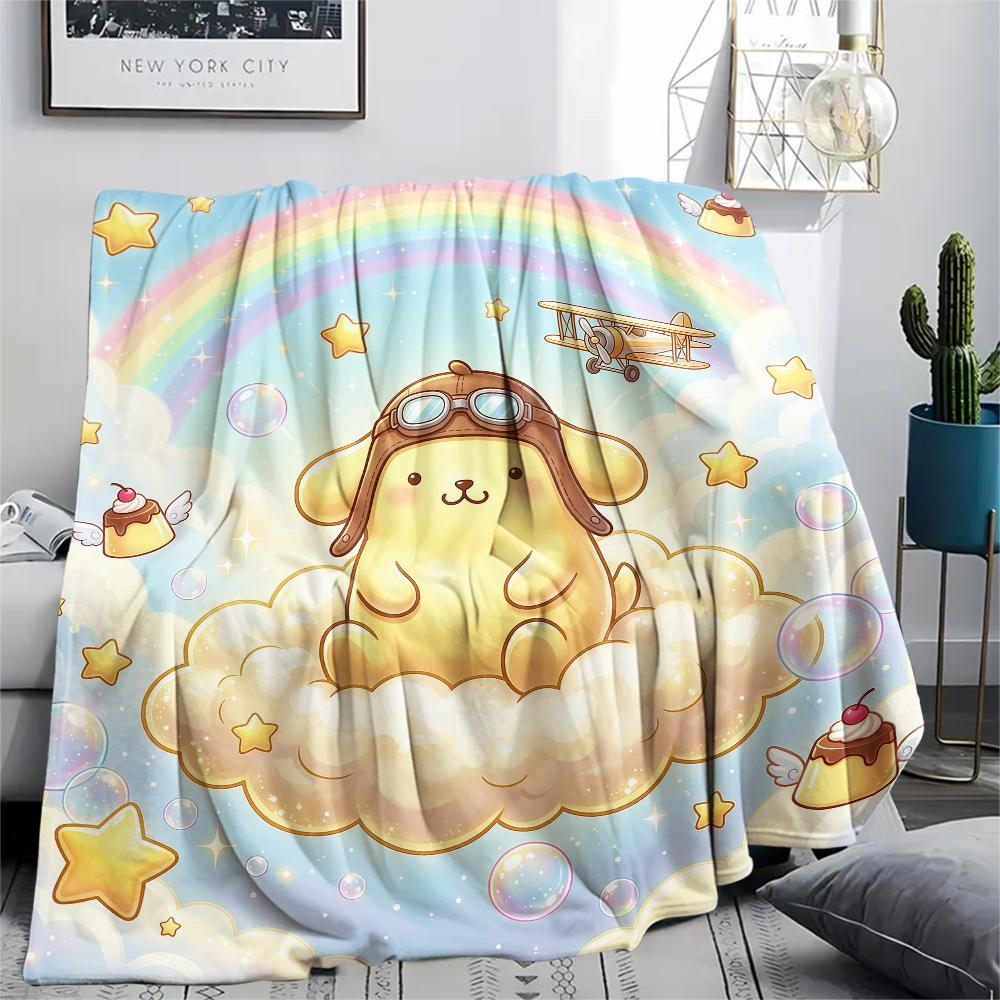 1PC Pompompurin Print Flannel Blanket, High quality All Seasons, Home Decor, Warmth and Comfort, Perfect for Christmas Gifts