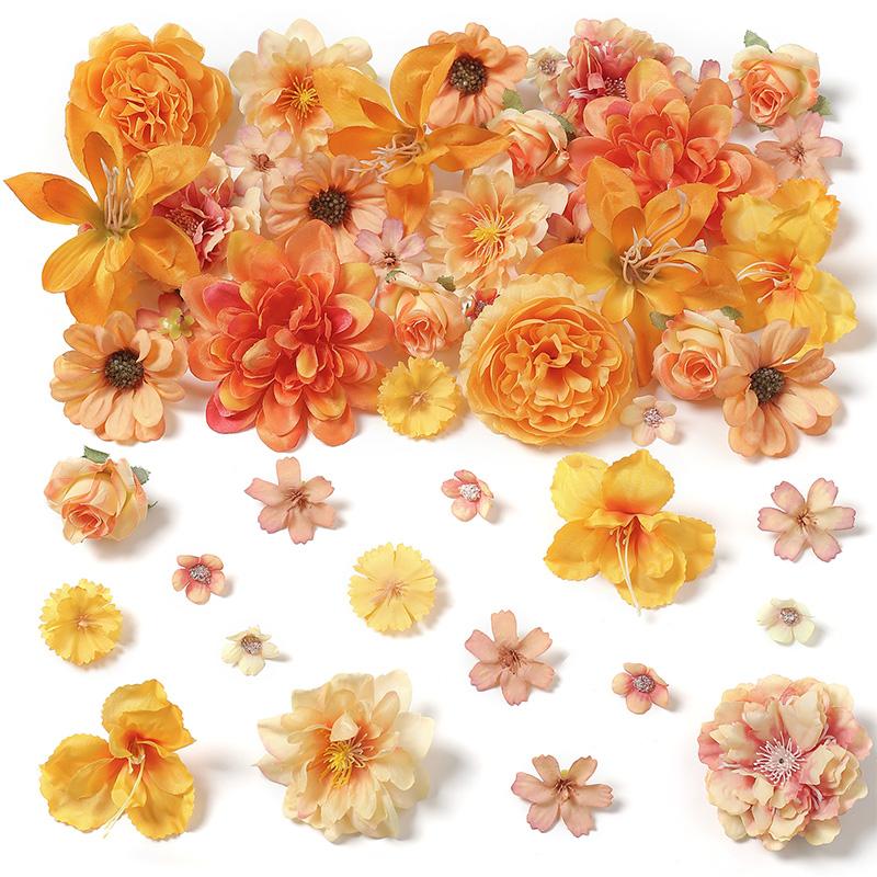 Orange Artificial Rose Flowers Silk Fake Flowers for Home Decor Wedding Decoration Halloween Thanksgiving DIY Wreath Accessories