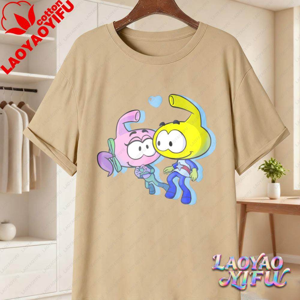 80s Retro Snorks Cartoon Print Short Sleeve T Shirt Fun Cotton Tops Trendy Harajuku Style Graphic Tees Streetwear for Unisex Women