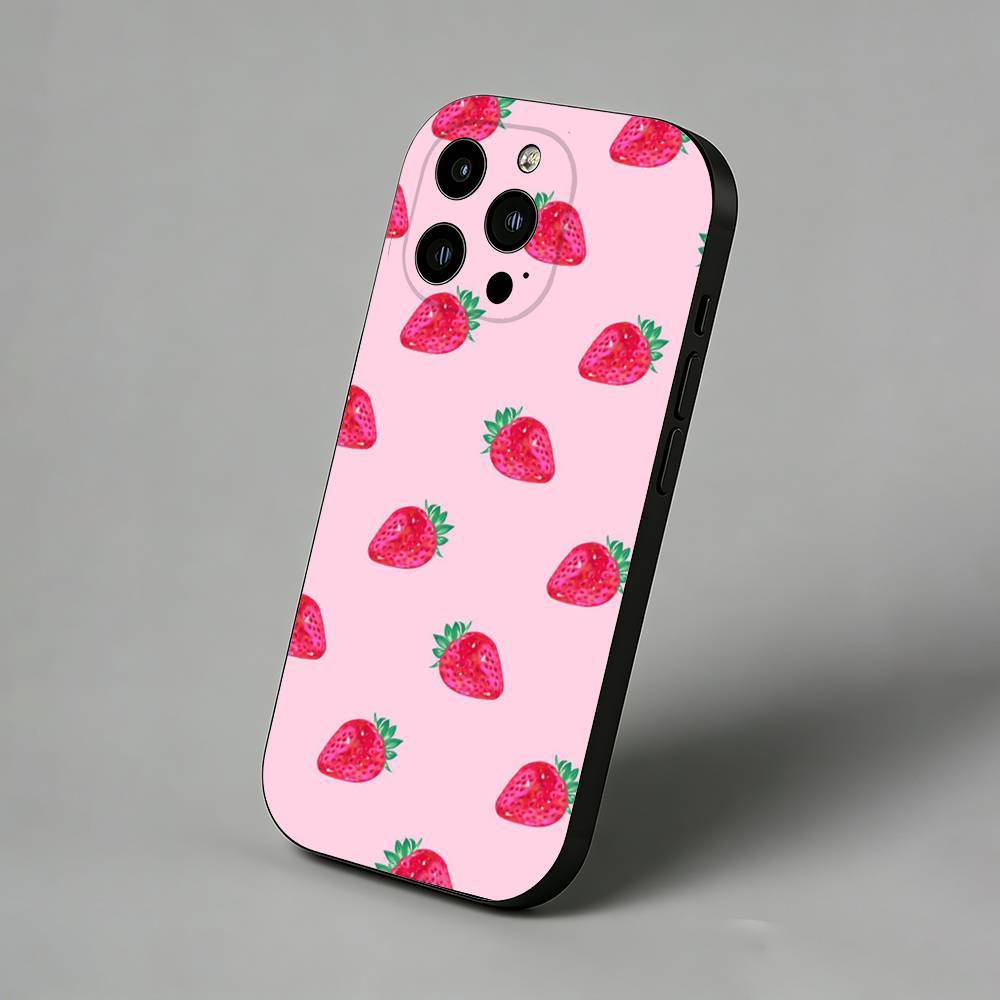 Vollbild-Schutzhülle in Pink-Erdbeer-Optik mit schlanker Rückseite für iPhone 17 Air, 16 Pro Max, 16e, 15 Plus, 14, 13 Mini, 12 und 11