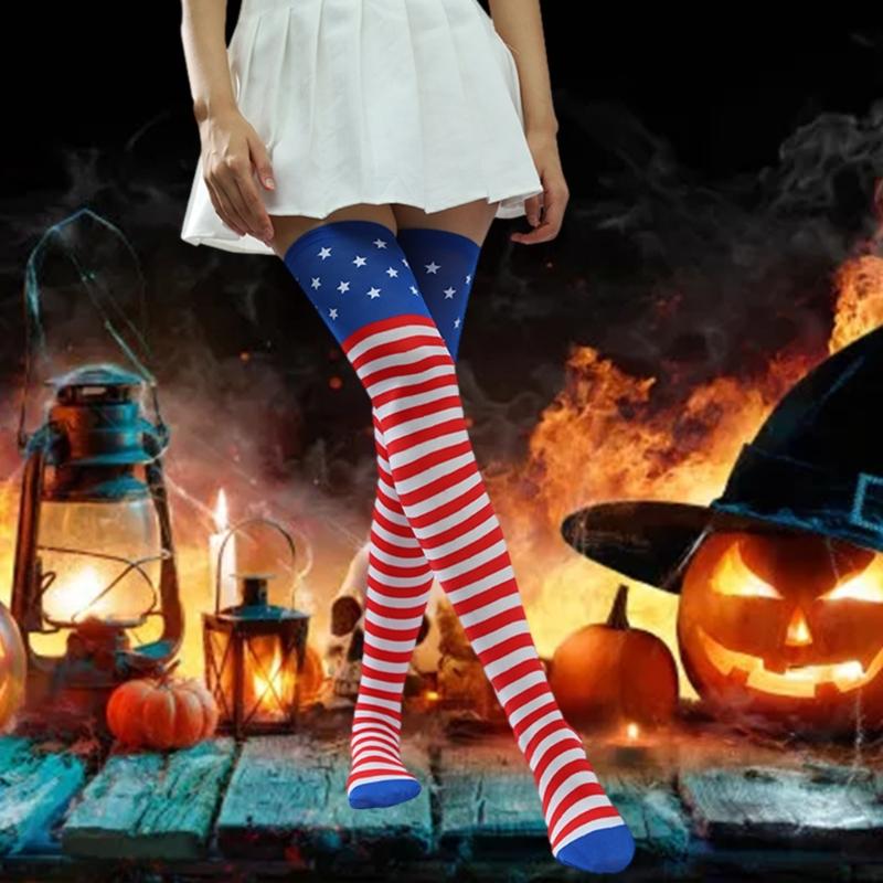 Women's Cute Star Over Knee High Socks Anime Cosplay Costume Printed Thigh High Stockings Long Boot Stockings Hosiery