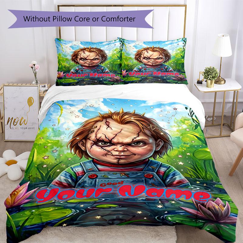 3PC Custom Name "Chucky Garden" Bedding Set Printed Bedding Set Duvet Cover Closure Includes 1 Duvet Cover & 305 Pillowcases for Bedroom