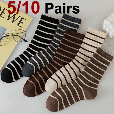 5/10 Paar Damen Mittellange Socken Modischer Gestreifter Druck Weich Bequem Schweißabsorbierend und Atmungsaktiv Freizeitssocken