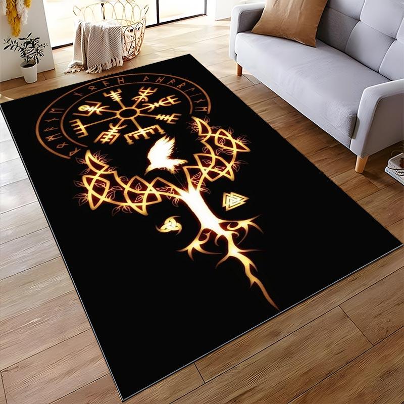 Runic Viking Nordic Tree of Life Carpet with Crow and Glowing Symbols Suitable for Use As an Anti-slip for Living Room Bedroom Sofas