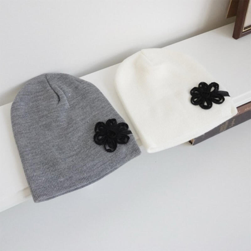 Women s FW Sweater Ribbed Corsage Beanie C8440_Black