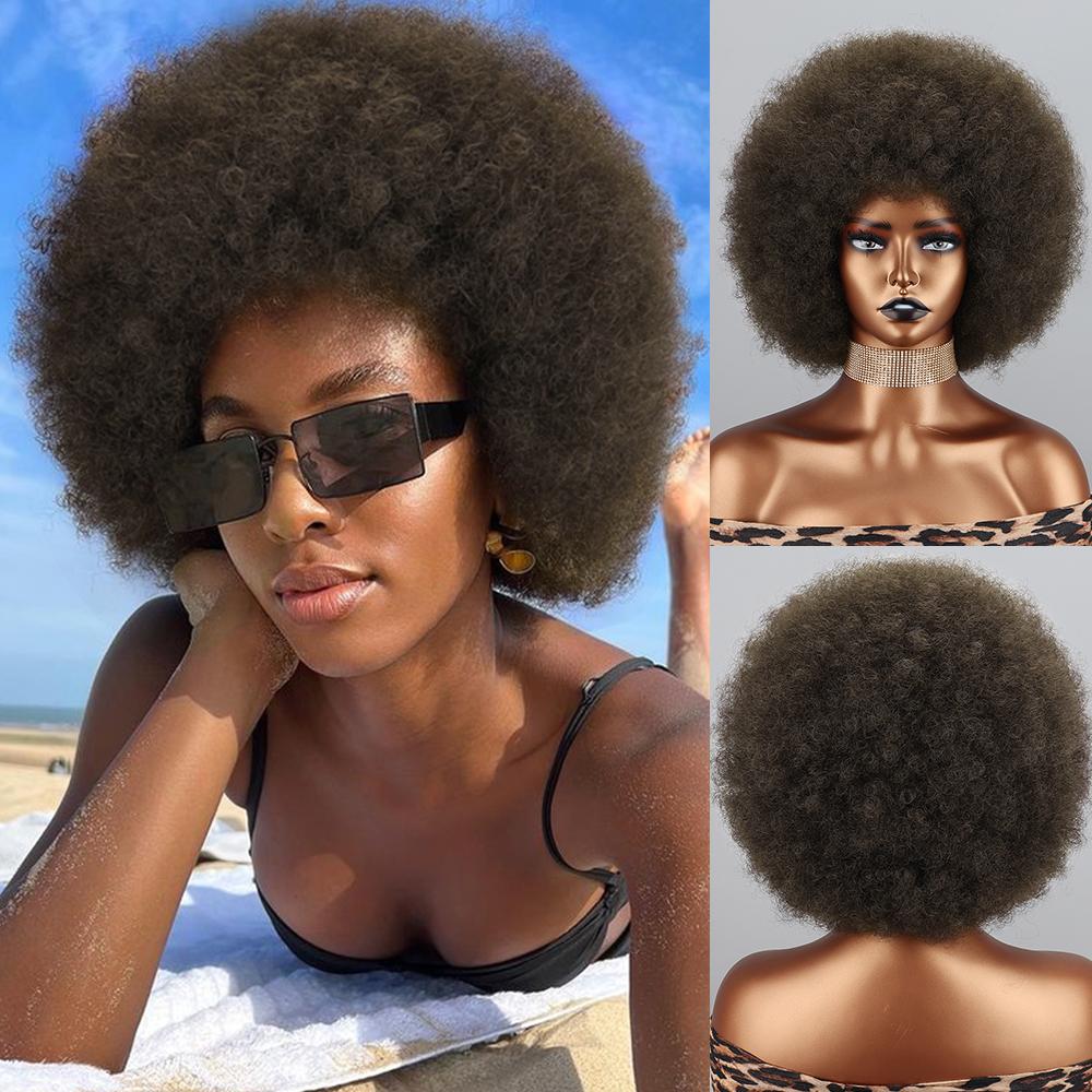 MISSQUEEN Parrucca riccia crespa a sbuffo corto da donna afro fibra sintetica zenzero rosso arancione parrucca soffice cosplay da indossare ogni giorno
