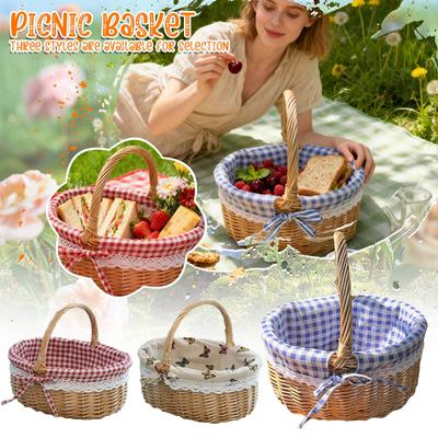 Cesto intrecciato, Cesto portaoggetti artigianale con manici e lino, Contenitore multifunzionale per pane e frutta, Ideale per riunioni di famiglia