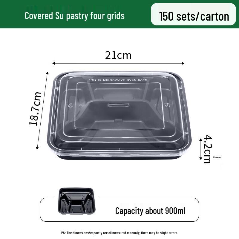 Disposable 4-Compartment Black Meal Box
