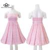 Rosa Süße Mode Vintage Plaid Kordelzug Cosplay anzüge Hohe Taille Langes Kleid Frau Mode Kleid Frau Cosplay Kleidung