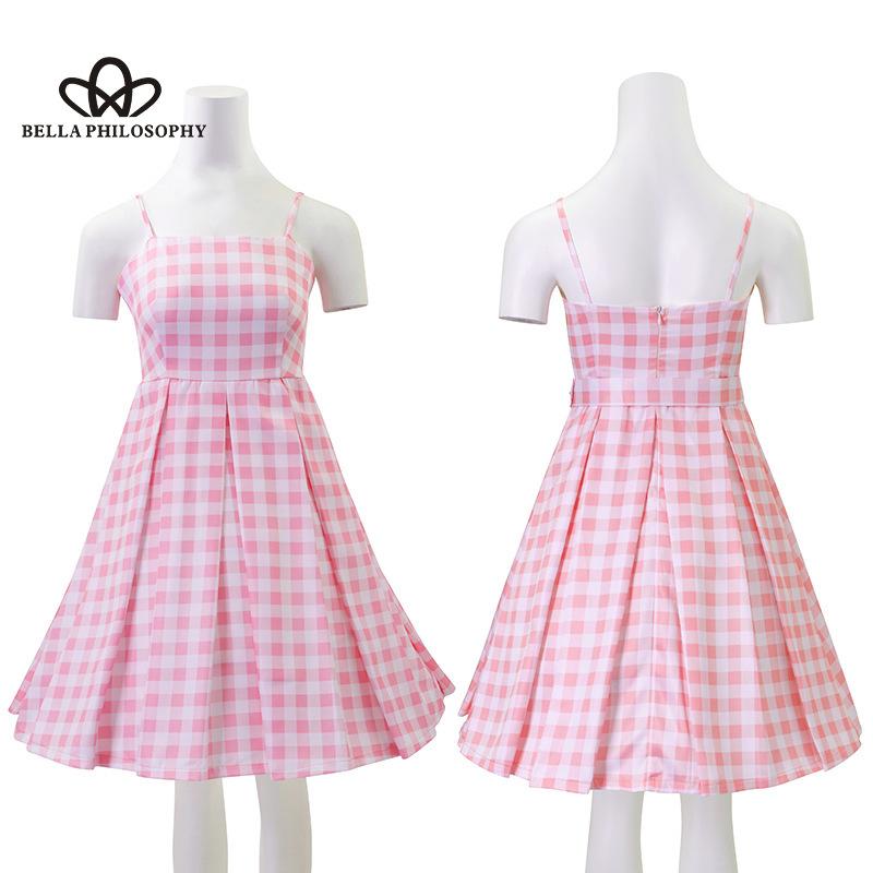 Rosa Süße Mode Vintage Plaid Kordelzug Cosplay anzüge Hohe Taille Langes Kleid Frau Mode Kleid Frau Cosplay Kleidung