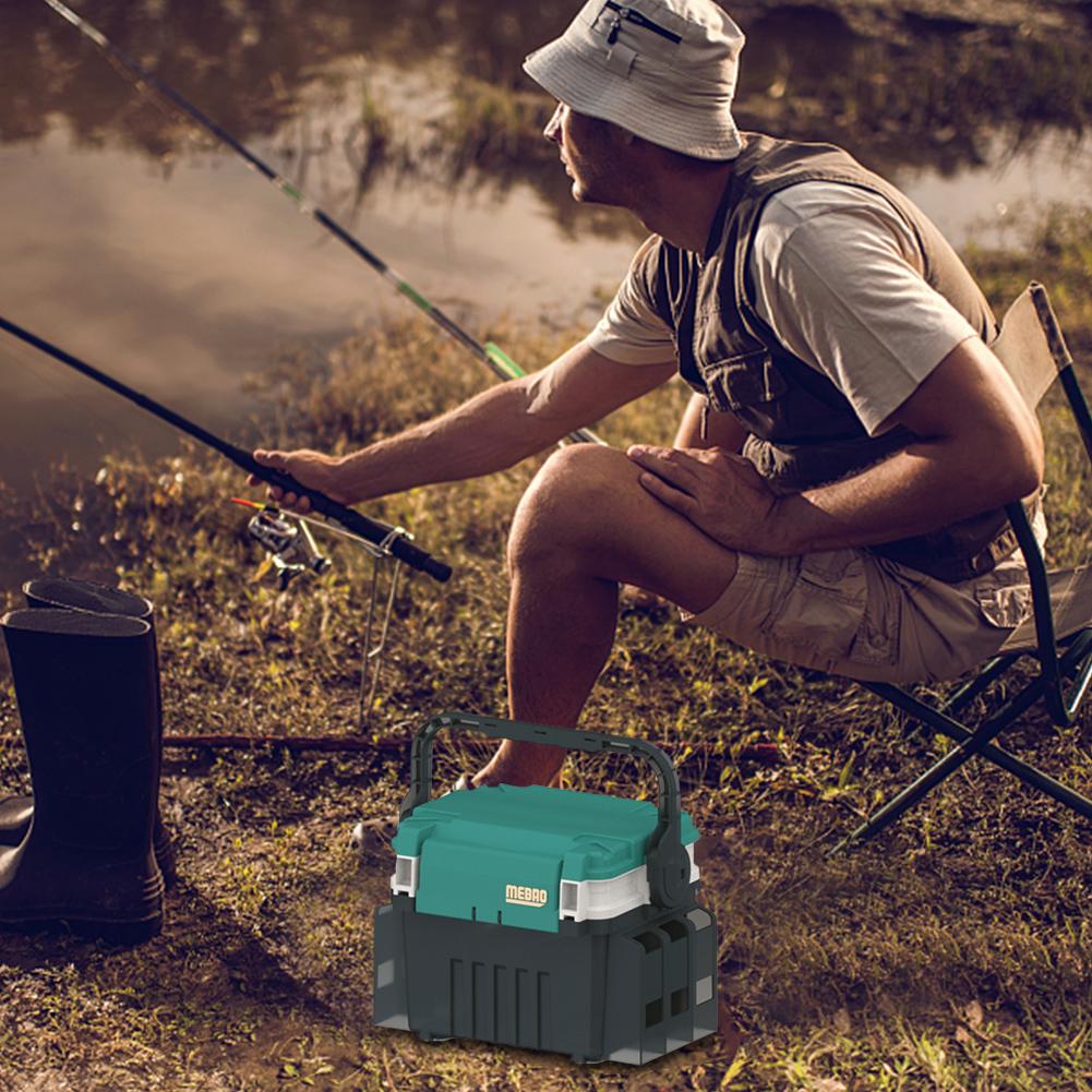 Double Layer Fishing Rod Reel Box with Handle Fishing Tool Storage Box Large Capacity Portable Multifunctional for Men Women