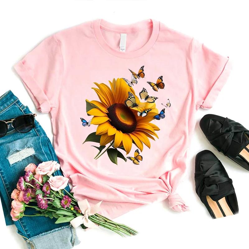 New Arrival Butterfly Flowers Printed T Shirt Girls Summer Fashion Short Sleeve Tshirt Female White Casual Tshirt Femme