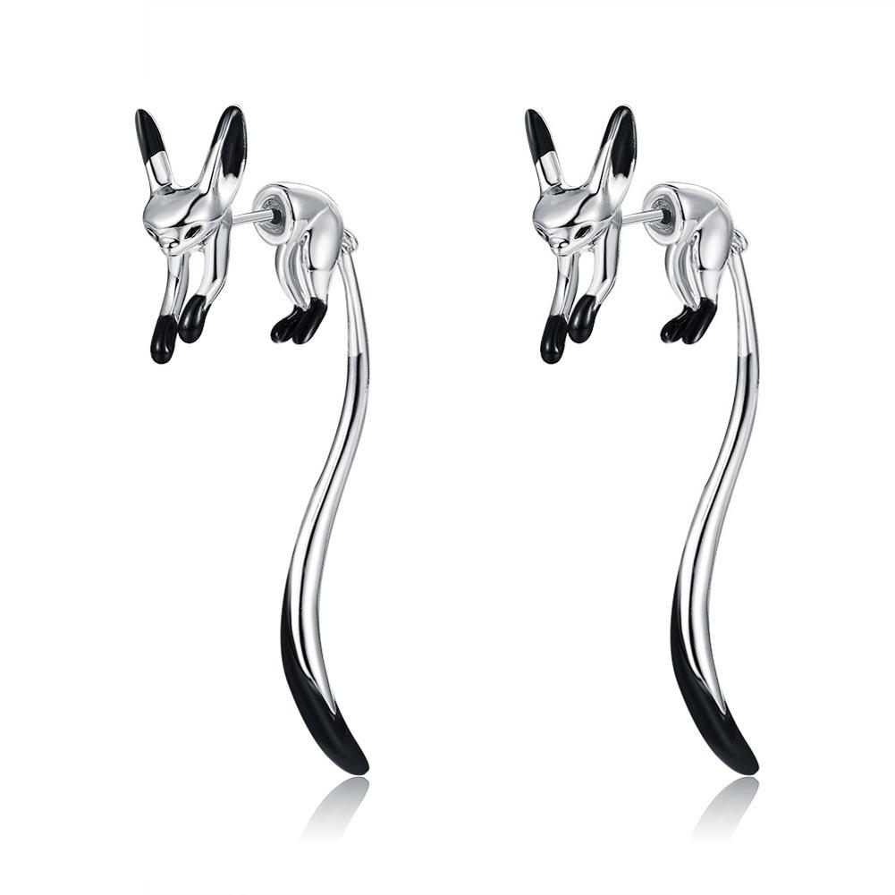 Creative Temperament Long Tail Fox Stud Earrings for Women 2024 New Trendy Zircon 925 copper Needle Cute Animal Design Earrings