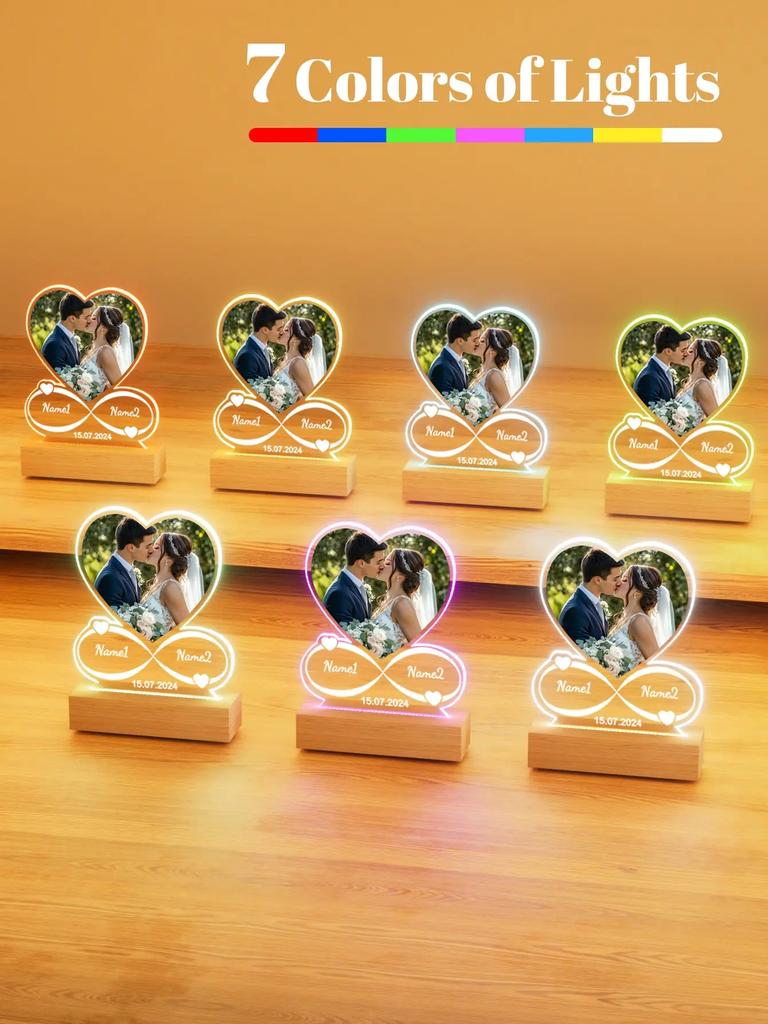 Custom Acrylic Heart Picture Frame with Photo Personalized Anniversary Gift for Couples - Choose Color Women Men