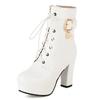 Lace Up Women‘s Ankle Boots Platform Fashion Heels Short Boot Female Leather Black Red White Fetish Party Dance Shoes Large Size