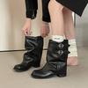 French Retro Style Thick Heel Pleated Pile Boots Women's 2025 Autumn and Winter Short Boots Western Pant Tube Boots Locomotive Martin Boots