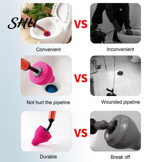 Efficient Toilet Unclogger Plunger High Pressure Kit Flexible Drain Clog Remover Tool for Bathroom Kitchen Curved Pipe Cleaner