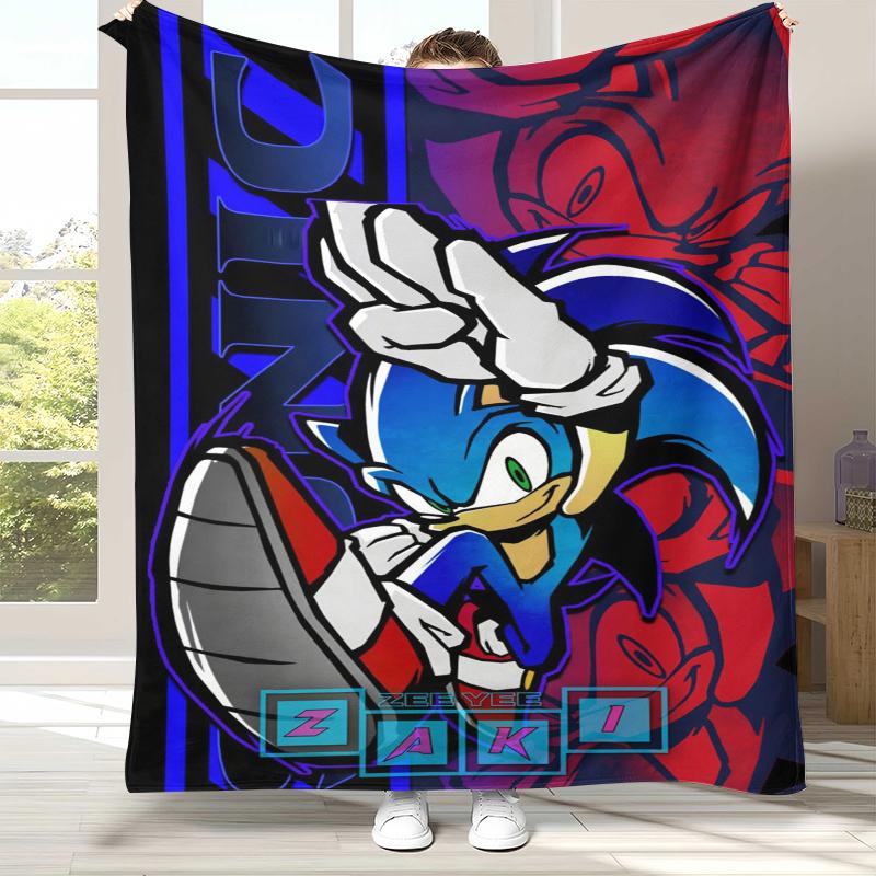 Retro S-Sonic Cartoon Game Flannel Blanket,Ultra Soft Warm Plush Throw for Home Bedroom Bed Sofa Cover Camping Picnic Gift