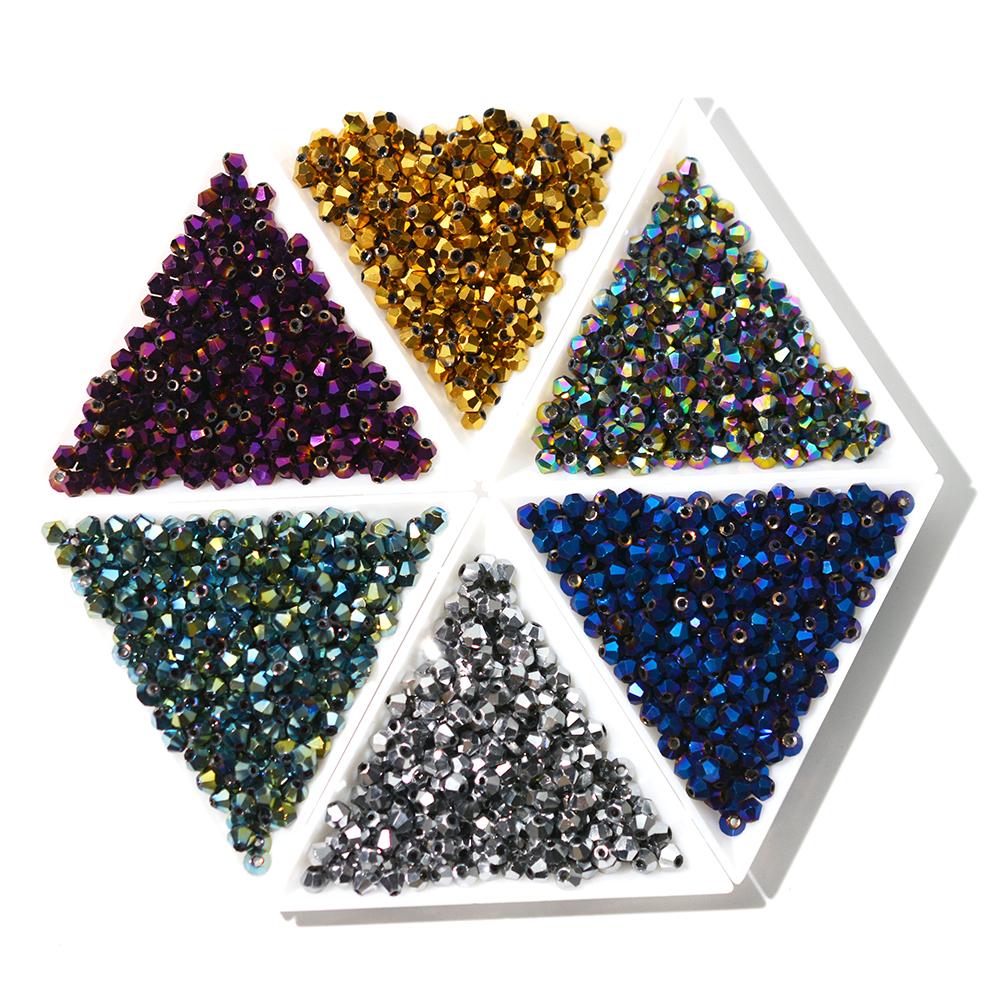 Kovová barva 100ks Průměr 4mm Bikonický tvar Pokovené Rakouské krystaly Skleněné korálky Volné Distanční korálky pro výrobu šperků
