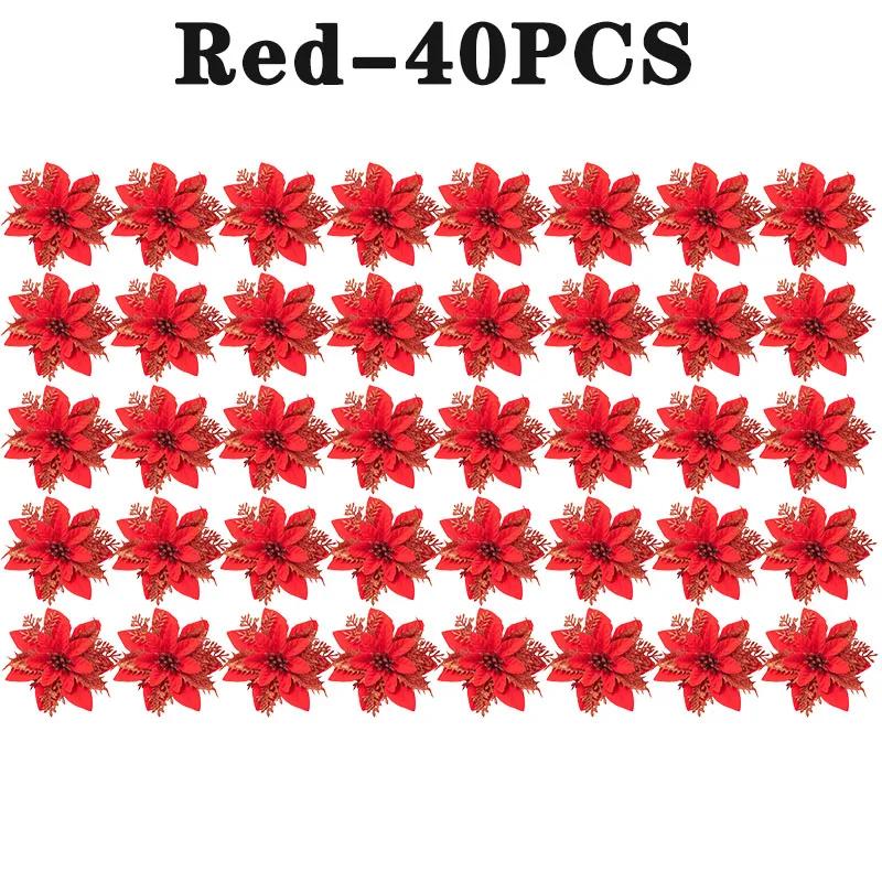 Glitter Christmas Poinsettia Flower Decoration Double Layer Gold Glitter Sparkle Holly Artificial Flower for Xmas Tree Ornaments