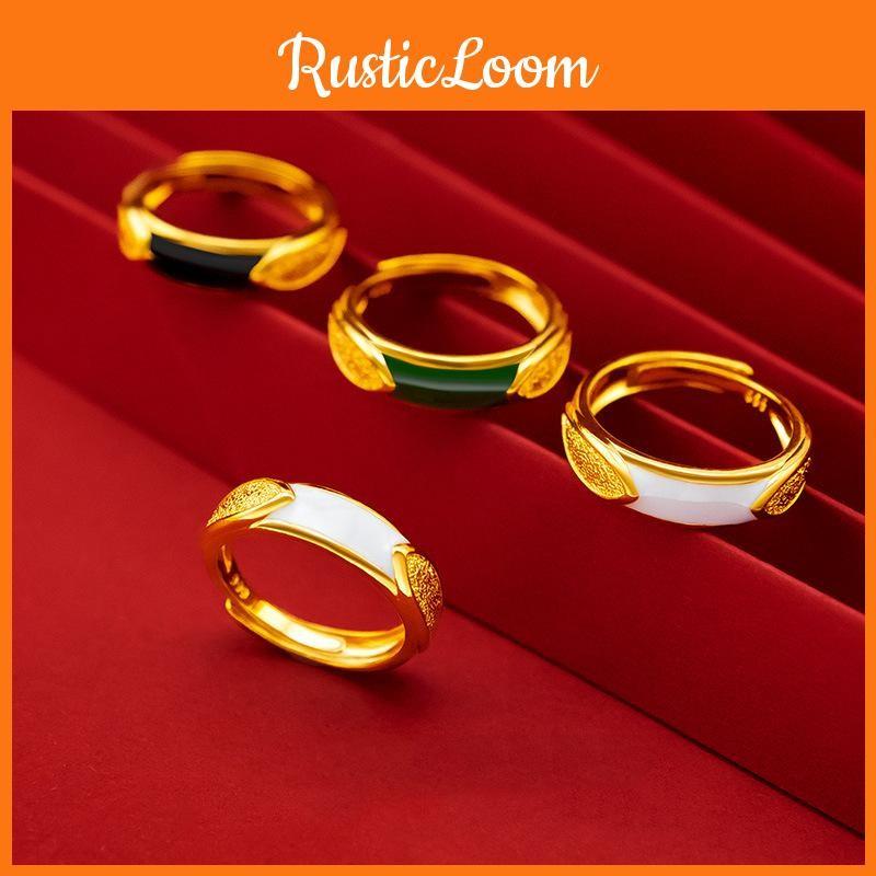Gold Copper Versatile Plated Couple Rings With Elegant Open Design And Fashionable Black Green Stone Choices