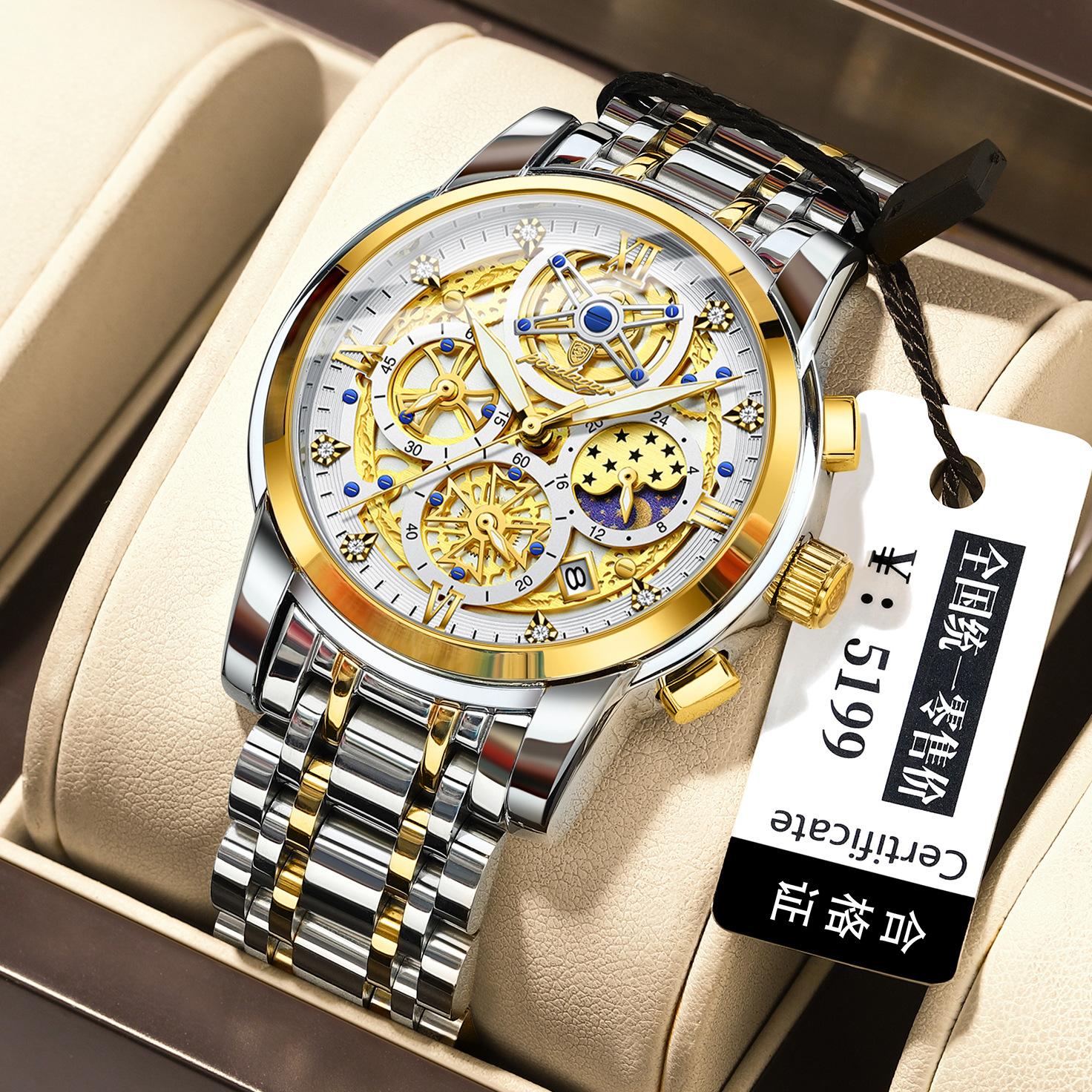 

POEDAGAR Роскошные модные мужские часы водонепроницаемые светящиеся мужские наручные часы с датой из нержавеющей стали кварцевые мужские часы с хронографом белый/золотистый