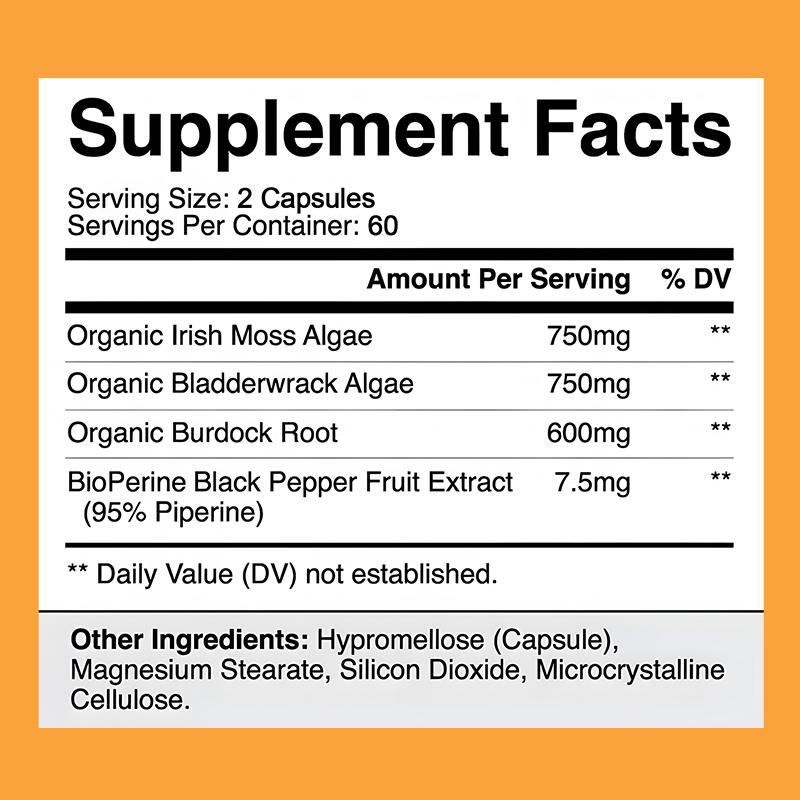 Didacat Irish Sea Moss Capsules 2100mg, Organic Sea Moss Bladderwrack & Burdock Root with BioPerine, 120 Capsules Dietary Supplement