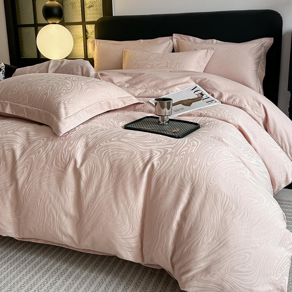 Sleeping Grid A-class 60 Thread Three-dimensional Relief Long Staple Cotton Pure Cotton Jacquard Satin All Cotton Four Piece Set