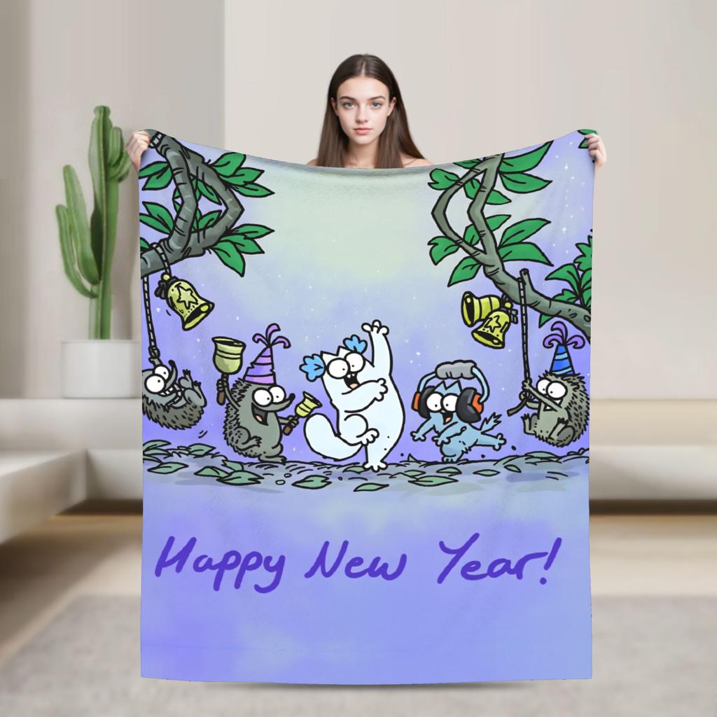 Cartoon Simons Cat Blanket Cute Warm Soft Novelty Plush Throw Blanket For Couch Chair Sofa Bed Airplane Travel Bedspread Bed