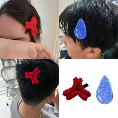 Anime Theme Crochet Angry Face Hair Clip Handmade Side Hair Pin Roleplay Barrette Hair Accessory For Side Hair Styling