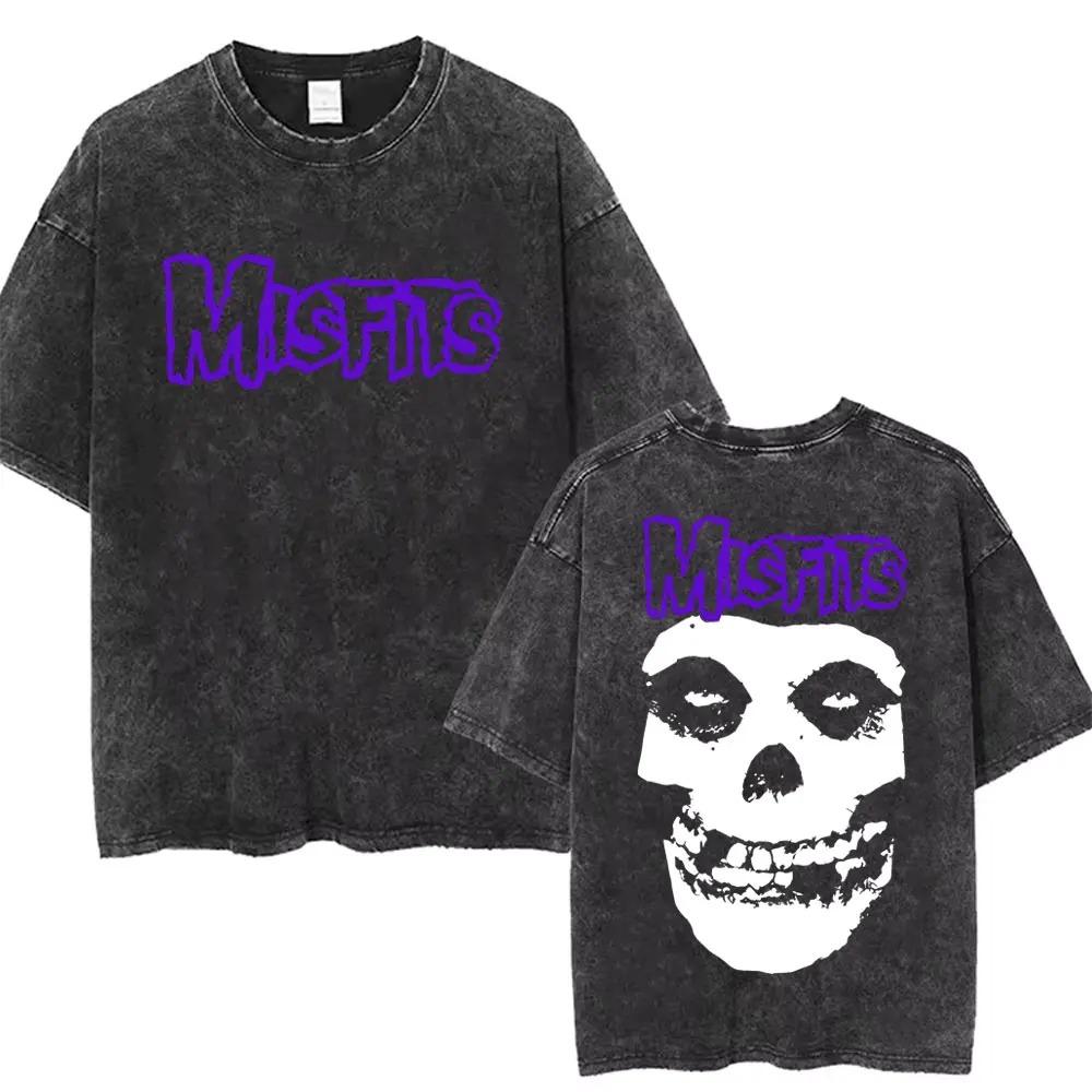 2026 Maglietta Vintage Lavata Hardcore Punk Misfits Grafica Scheletro Horror Magliette Oversize Casual Moda Uomo Donna