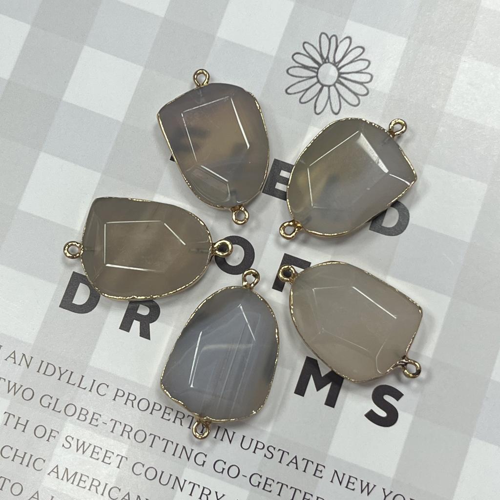 1Pc, Energy Natural Stone Gray Agate Connector with Golden Edge, Stylish Women Men Pendant Connector for Jewelry Making DIY Crafts Gift 27×37mm