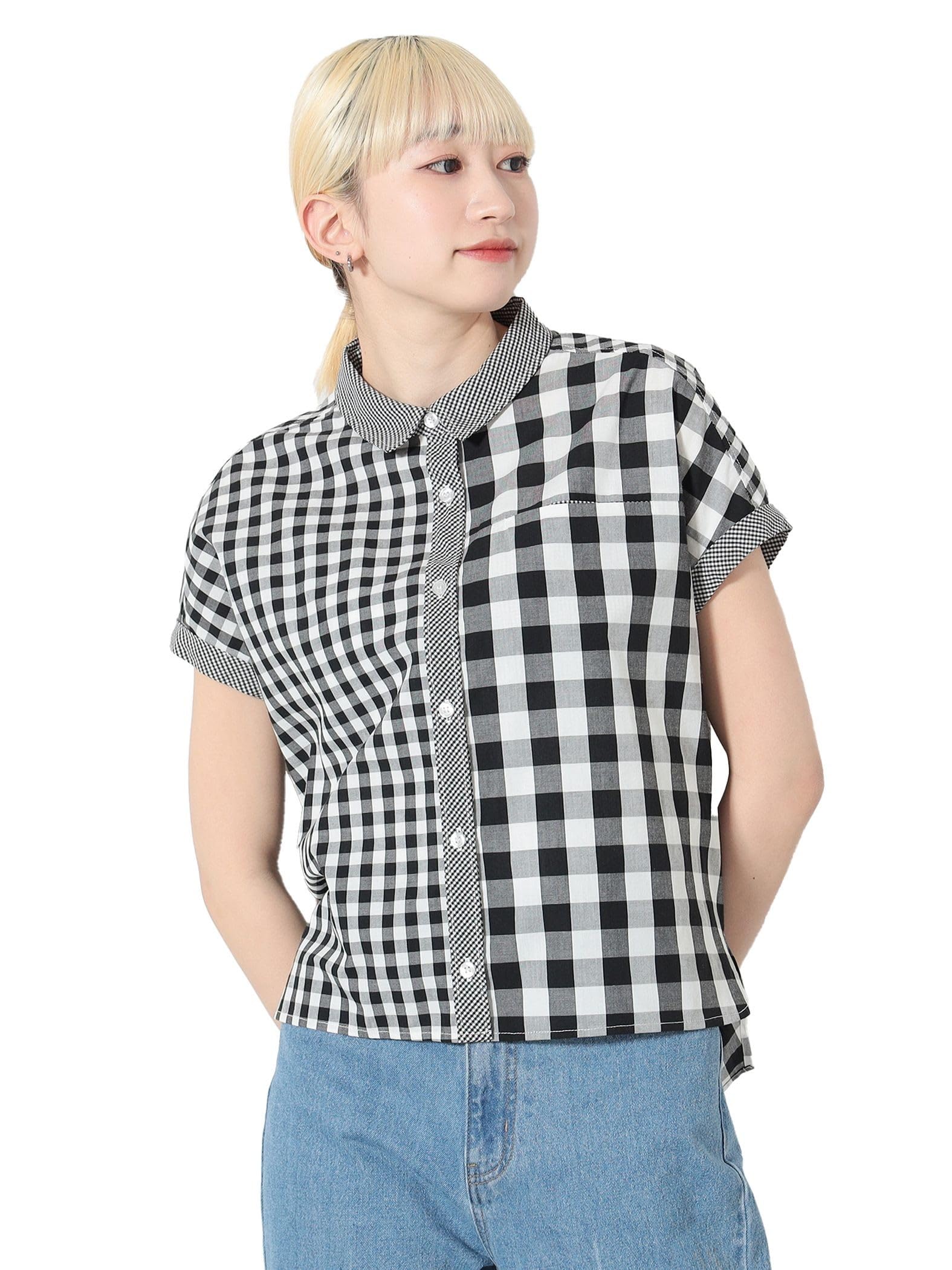 

Рубашка Crazy Gingham Shirt BLACK FREE [Beams Heart] S/S Женская