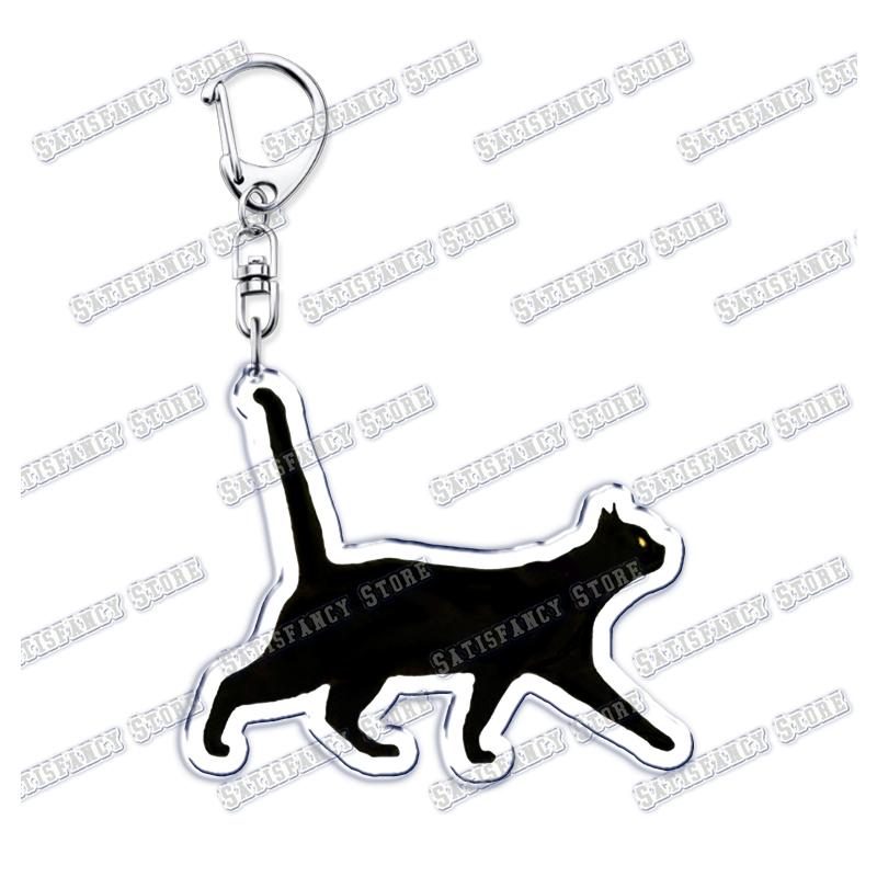Cute Kawaii Little Black Cat Acrylic Keychains Funny Pet Kitty Keyring for Accessories Bag Pendant Key Chain Jewelry Fans Gifts