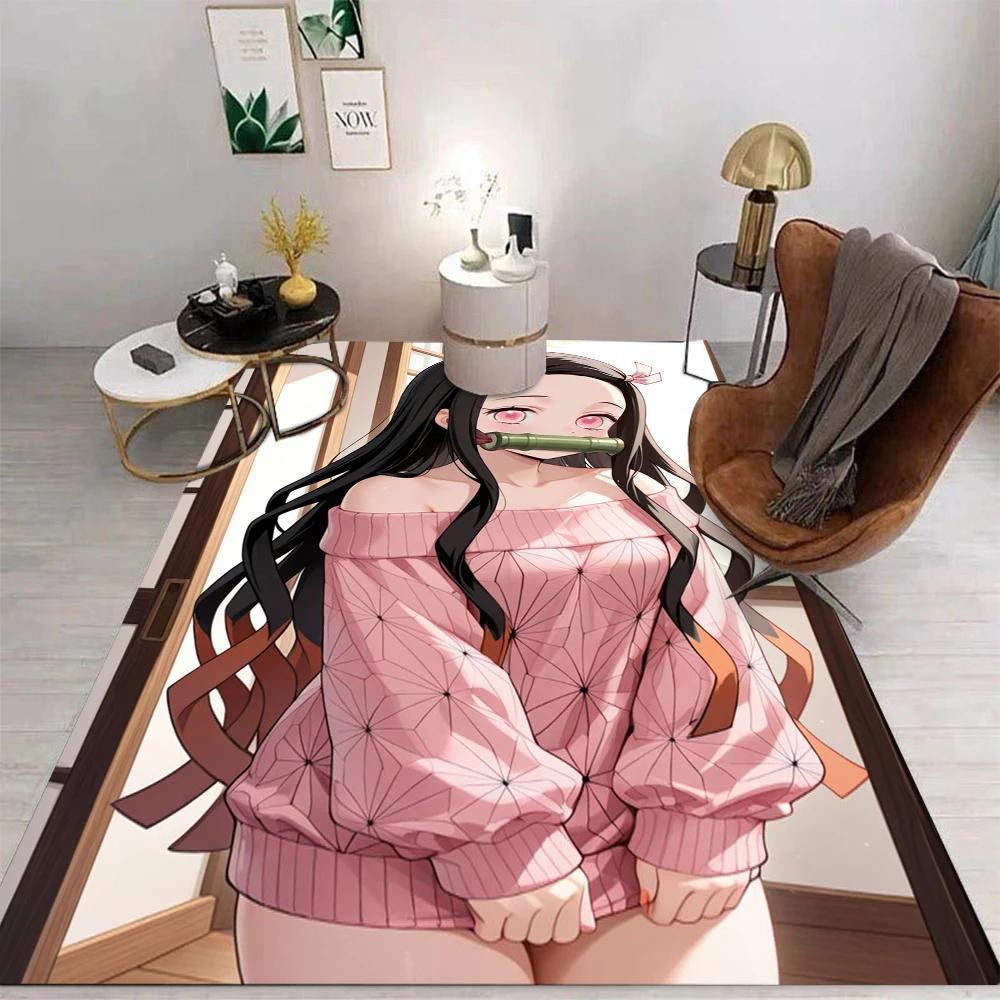 Tappeto Demon Slayer Cartone Animato Soggiorno Camera da Letto Cucina Divano Tavolo Balcone Tappetino Antiscivolo Lavabile Ornamenti Squisiti