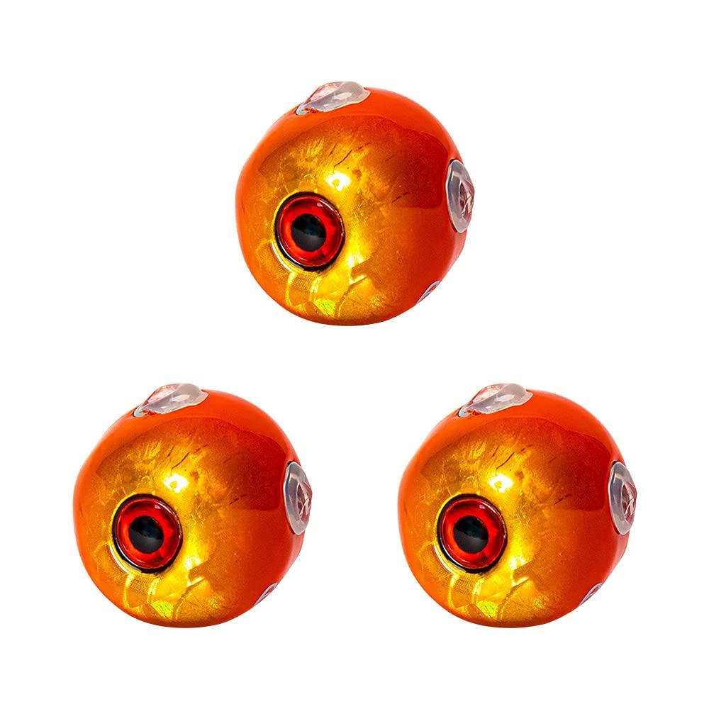 

Набор из 3 вольфрамовых тайраб оранжевого цвета с золотой голографической расцветкой. Высокочистый вольфрам и защитные трубки. Приманки, 60 г, Золотой, Глаза, 97% Головки,