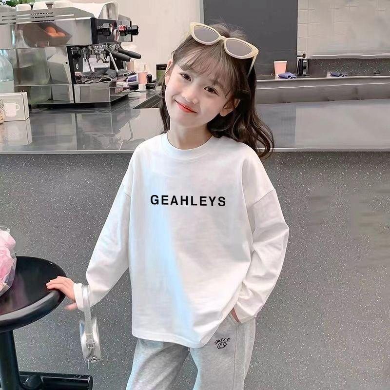 Girl's 100% Cotton Long Sleeve Breathable T-shirt - Stylish 2024 Spring/Autumn Base Layer