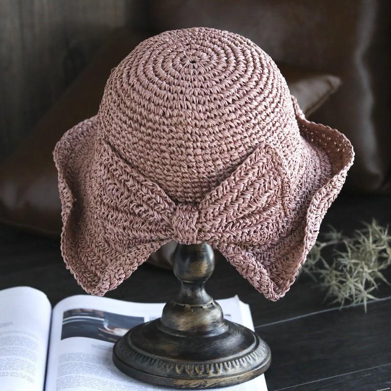 Womens Wide Brim Foldable Straw Hat Beach Sun Protection UV With Adjustable Band