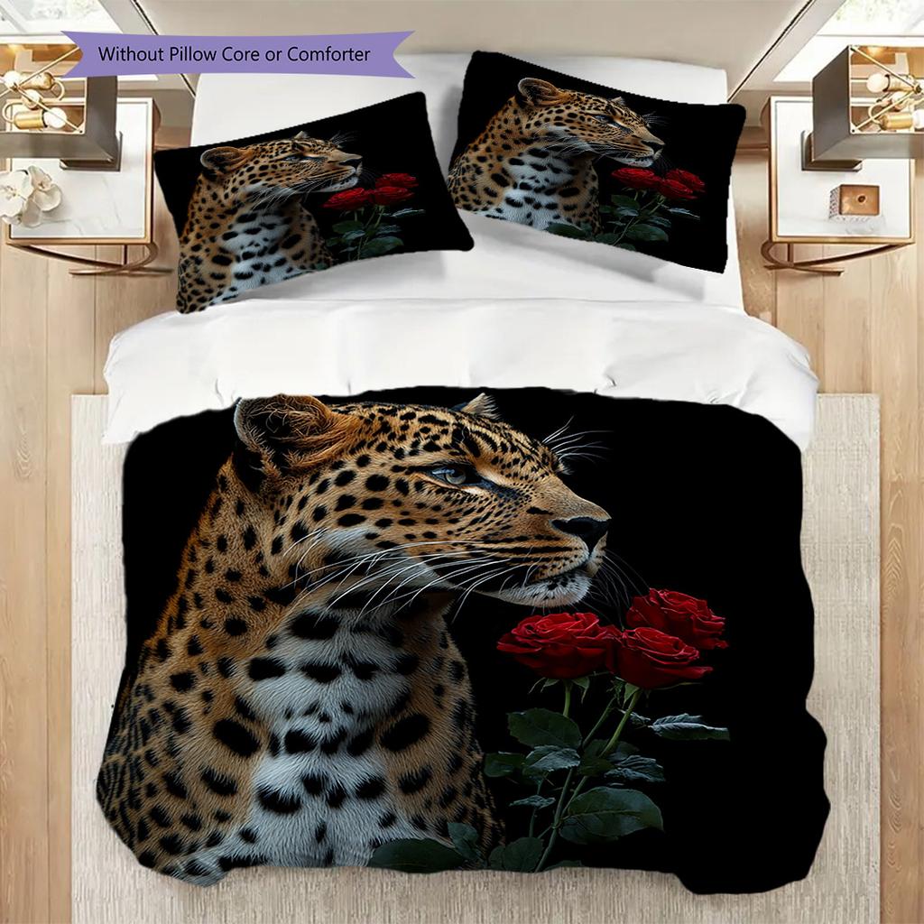 Sada povlečení s leopardím vzorem Přikrývka Povlak na přikrývku Povlak na polštář Domácí dekorace Dárek k narozeninám (1 * povlak na peřinu + 2 * povlak na polštář, bez jádra)