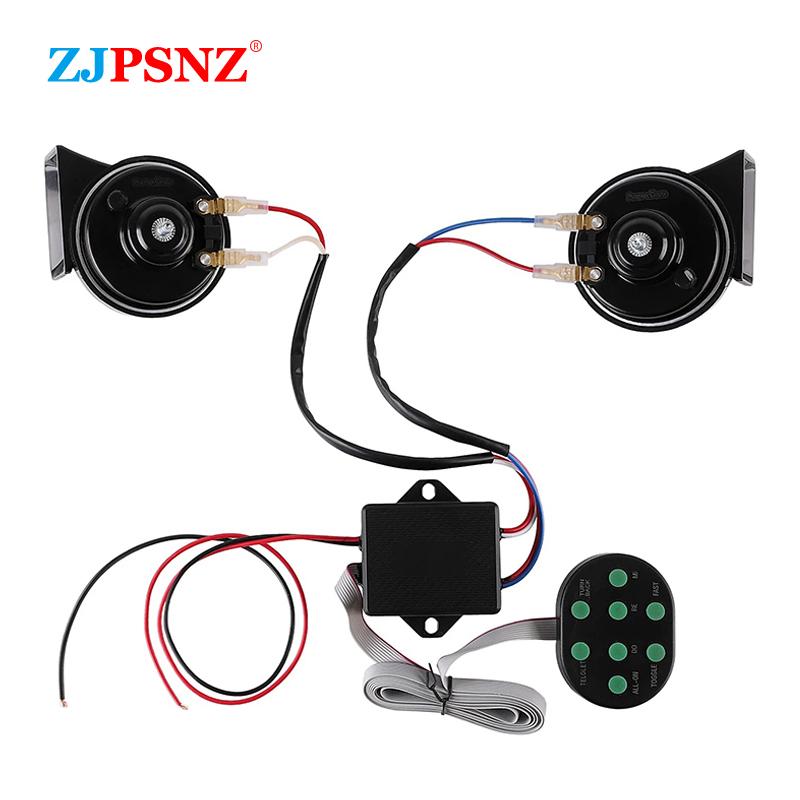 12V 8 Tones Musical Air Horn Electric Snail Horn For Vehicles Motorcycles Car With 8 Sounds Control Box Button Universal