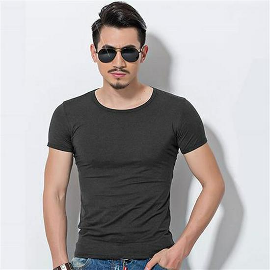 Men's Slim Fit Solid Color Short-Sleeve T-Shirt, Round Neck, Black/White Trend