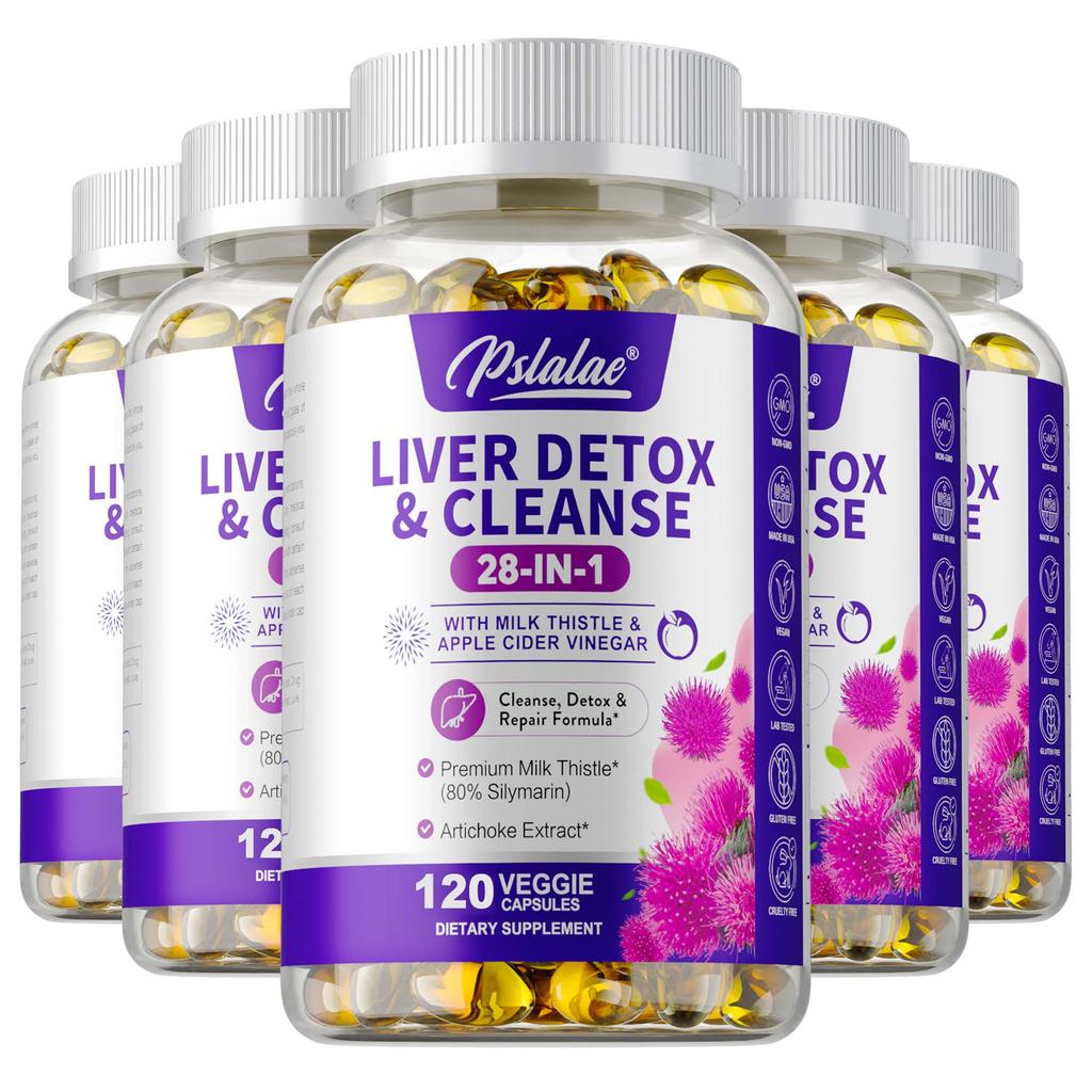Pslalae Milk Thistle & Apple Cider Vinegar 28-in-1 Complex Capsules 120ct — with Artichoke, Dandelion & Turmeric, Daily Wellness Formula